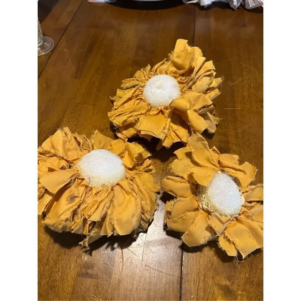 Vintage Handmade Yellow Sunflower Flower Decor Foam center Fabric  Lot of 3